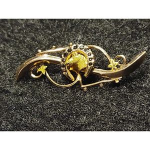 Antique Rose Gold Horse Shoe Pin Black Stone Set, Circa 1930